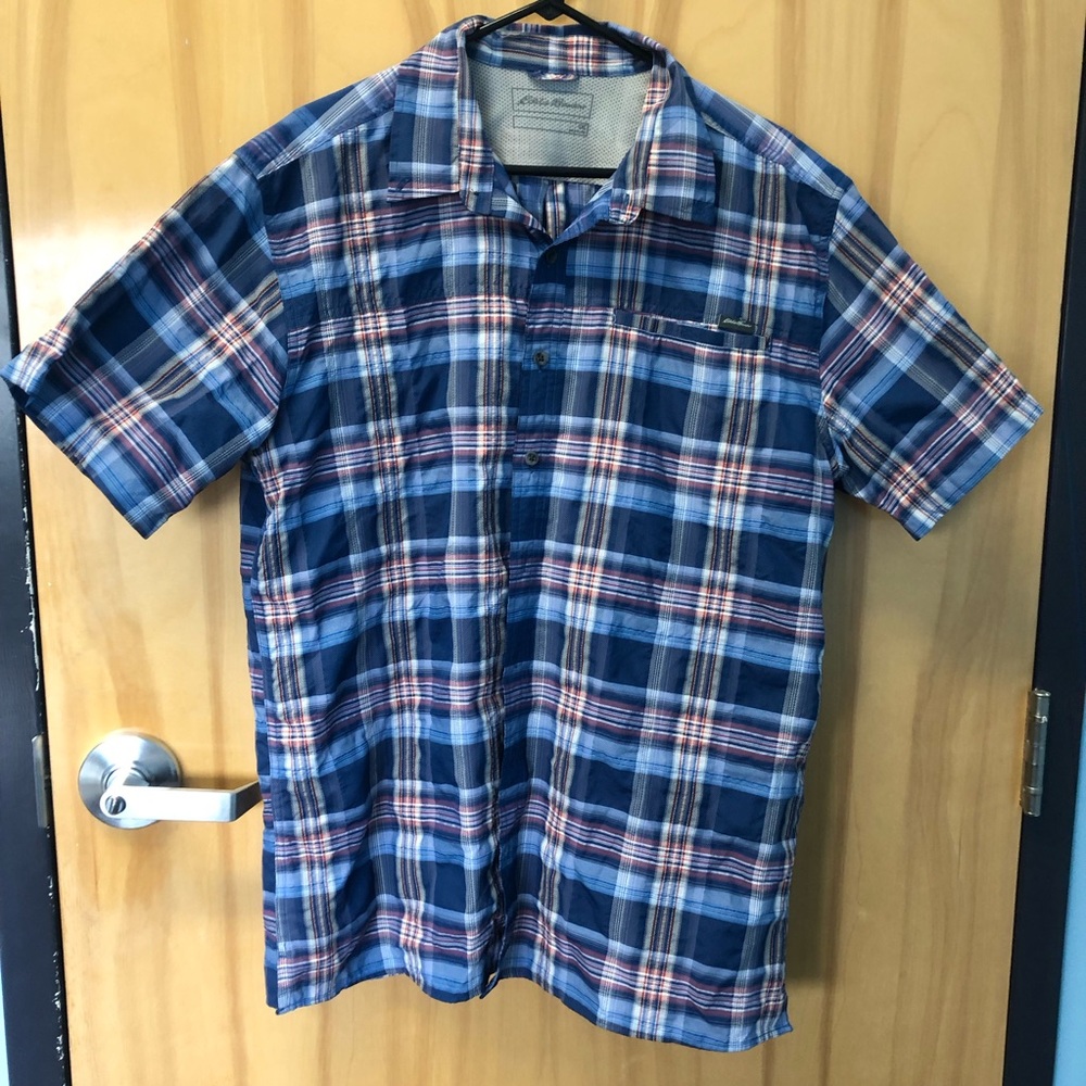 Men's Blue Eddie Bauer Plaid Short Sleeve